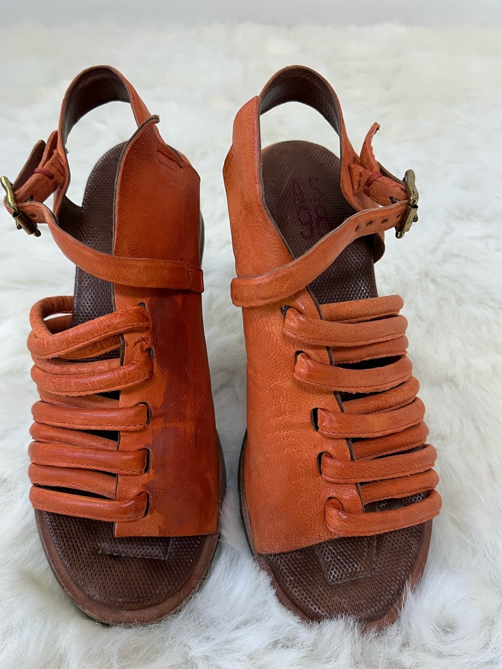 A.S 98 Luxury Italian Women's Orange Leather Strappy Slingback Sandals 39 /us 9